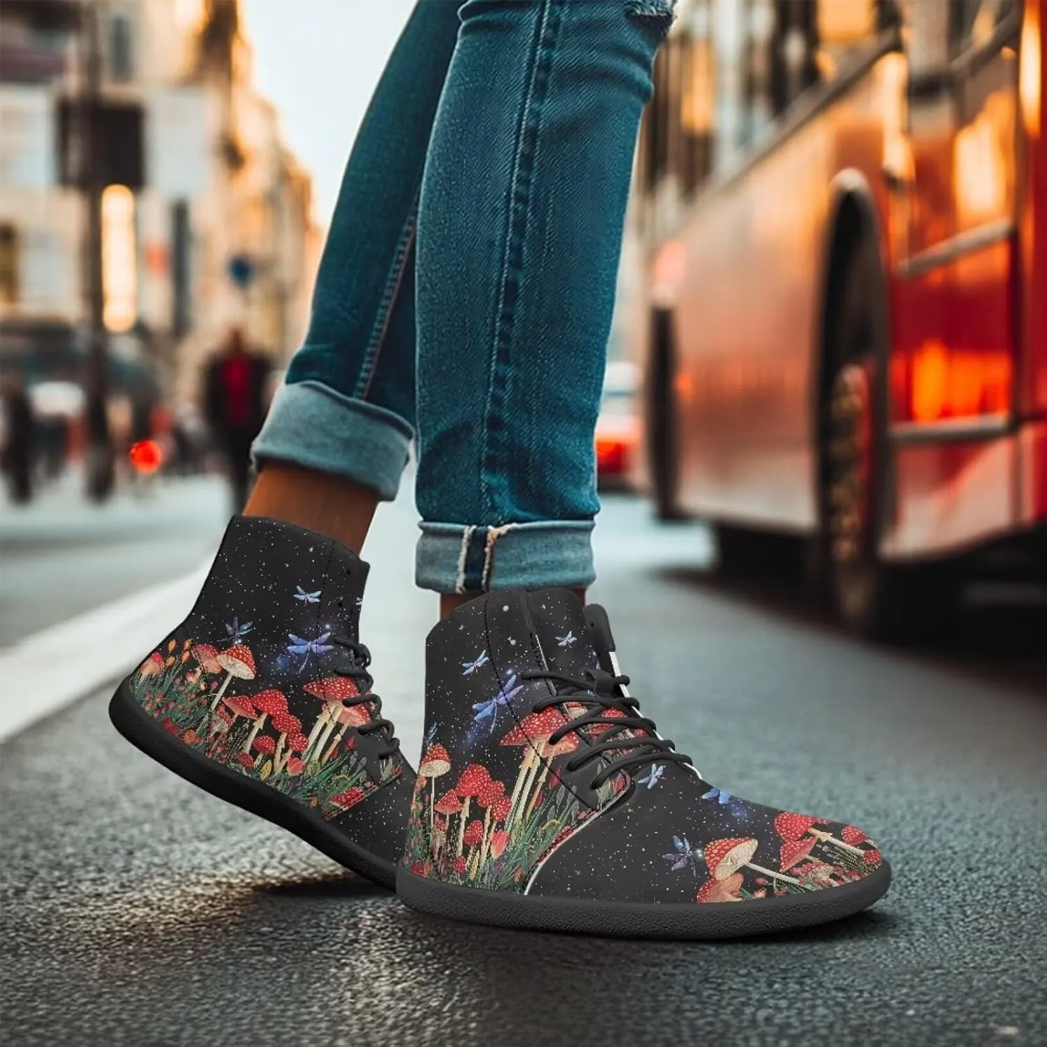 Aesthetic Plant Women's High Top Sneakers Unisex Wide Toe Barefoot Sneakers PU Leathe Waterproof Lace Up Shoes