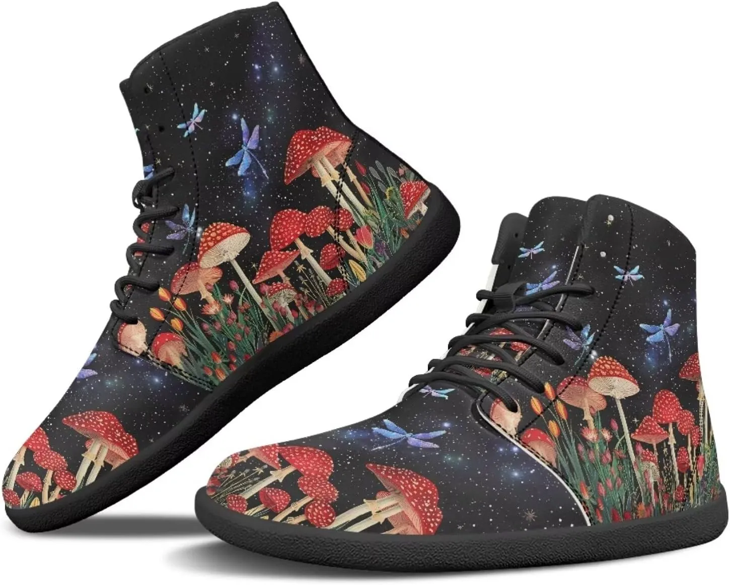 Aesthetic Plant Women's High Top Sneakers Unisex Wide Toe Barefoot Sneakers PU Leathe Waterproof Lace Up Shoes