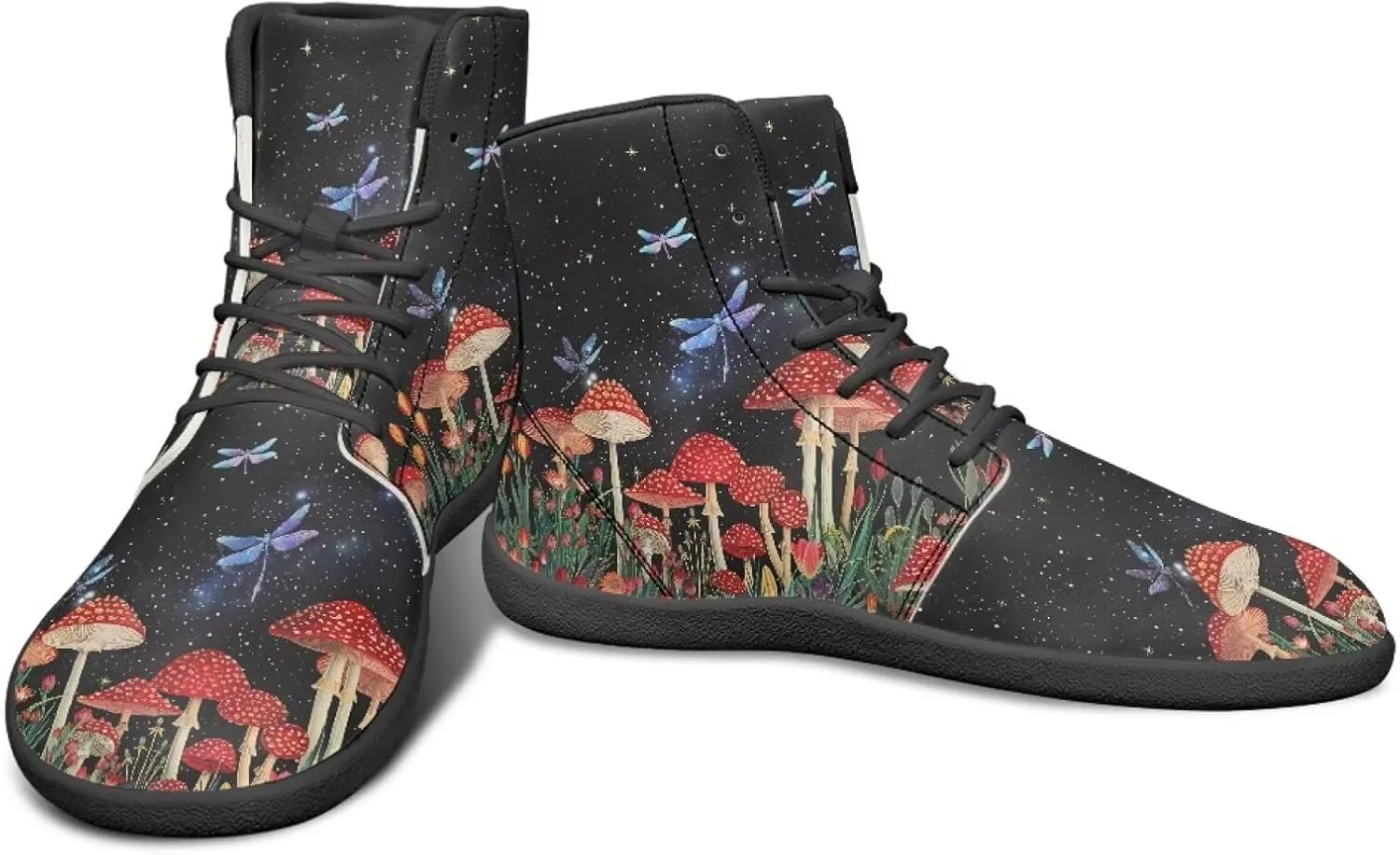 Aesthetic Plant Women's High Top Sneakers Unisex Wide Toe Barefoot Sneakers PU Leathe Waterproof Lace Up Shoes