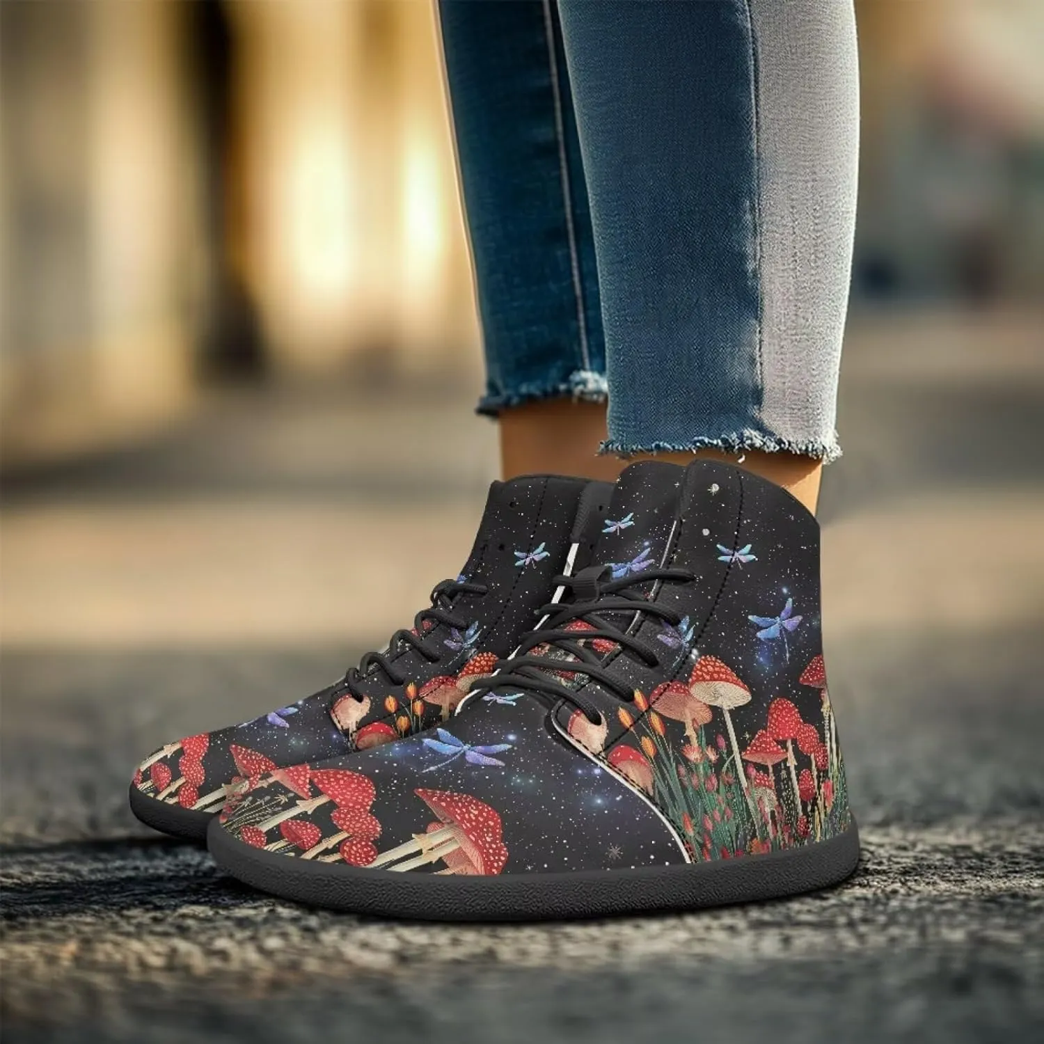 Aesthetic Plant Women's High Top Sneakers Unisex Wide Toe Barefoot Sneakers PU Leathe Waterproof Lace Up Shoes