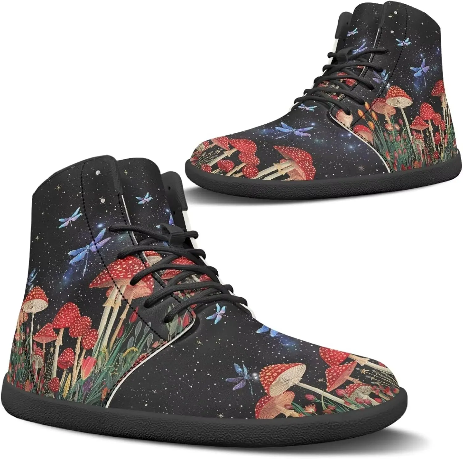 Aesthetic Plant Women's High Top Sneakers Unisex Wide Toe Barefoot Sneakers PU Leathe Waterproof Lace Up Shoes