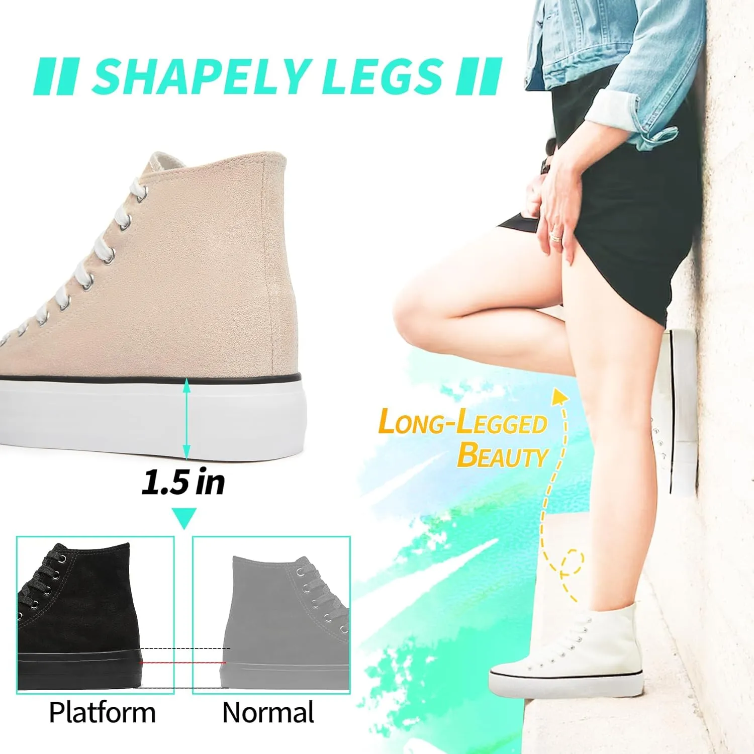 ALTOCIS Women's Comfortable Platform High Top Sneakers, Casual Mid Top Sneaker for Women, Cute Faux Suede Fashion Sneakers, Classic Lace Up Walking Shoes