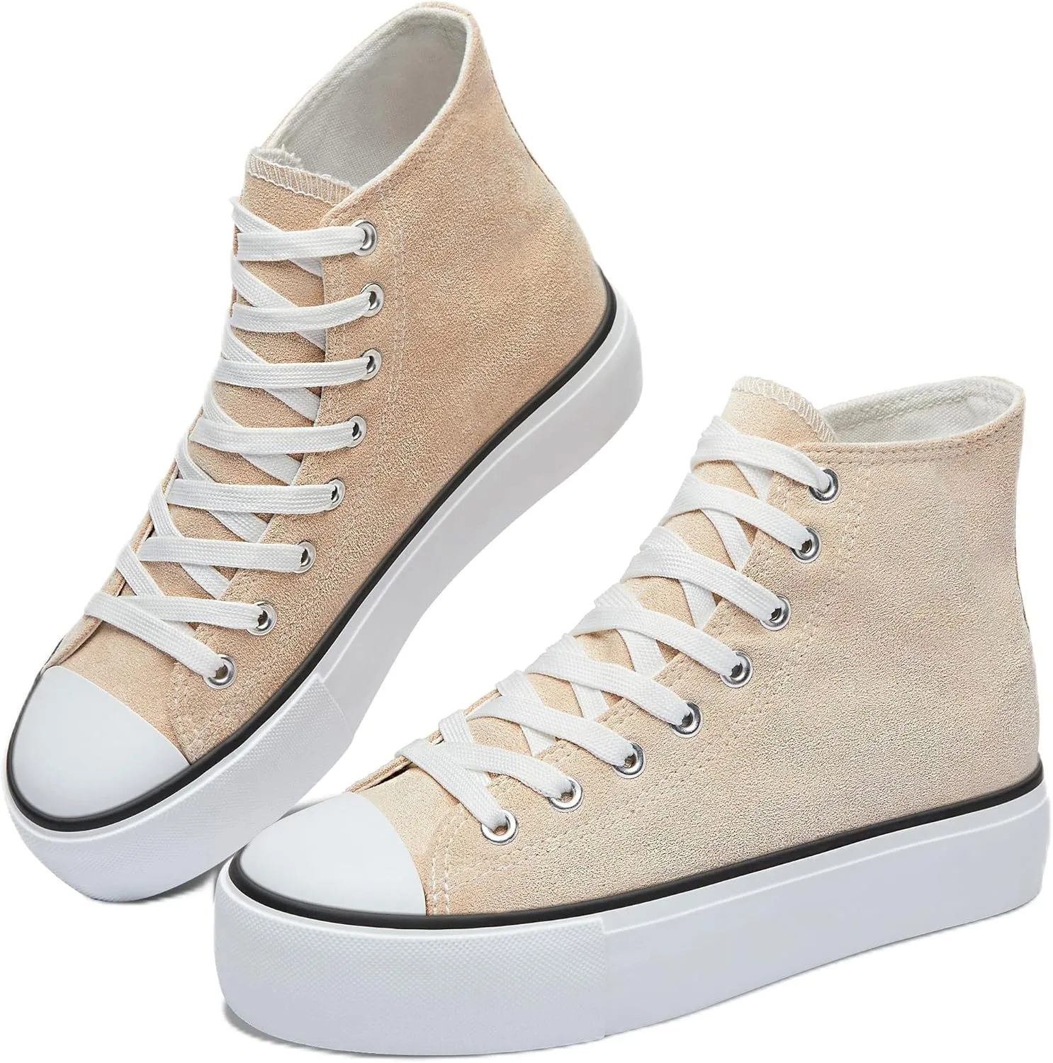 ALTOCIS Women's Comfortable Platform High Top Sneakers, Casual Mid Top Sneaker for Women, Cute Faux Suede Fashion Sneakers, Classic Lace Up Walking Shoes