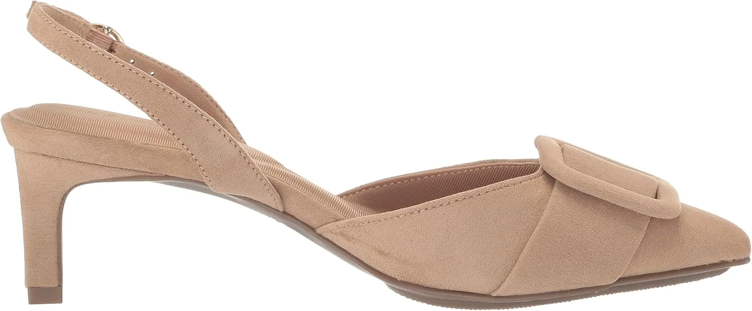 Anne Klein Womens Infinity Faux Suede Kitten Heel Slingback Heels