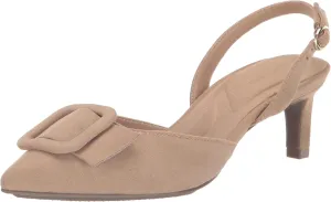 Anne Klein Womens Infinity Faux Suede Kitten Heel Slingback Heels