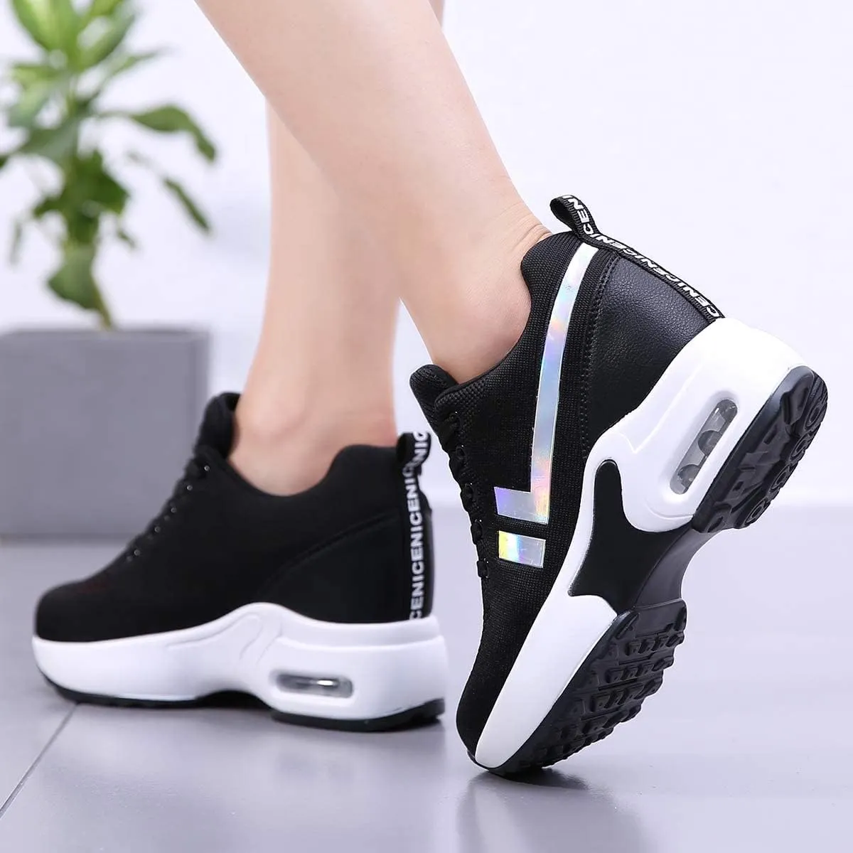AONEGOLD Womens Knit Platform Hidden Wedges Sneaker High Top Athletic Walking Shoes High Heel Mesh Fashion