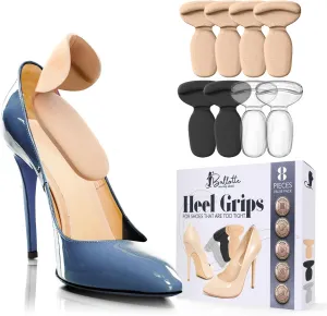 Ballotte Silicone Heel Protectors, Foot Grips for Women, Soft Silicone Shoe Inserts for Big Shoes, Alleviates Slipping & Discomfort, Comfortable Cushioning for High Heels, 8-Pack Multicolor (T Bars)