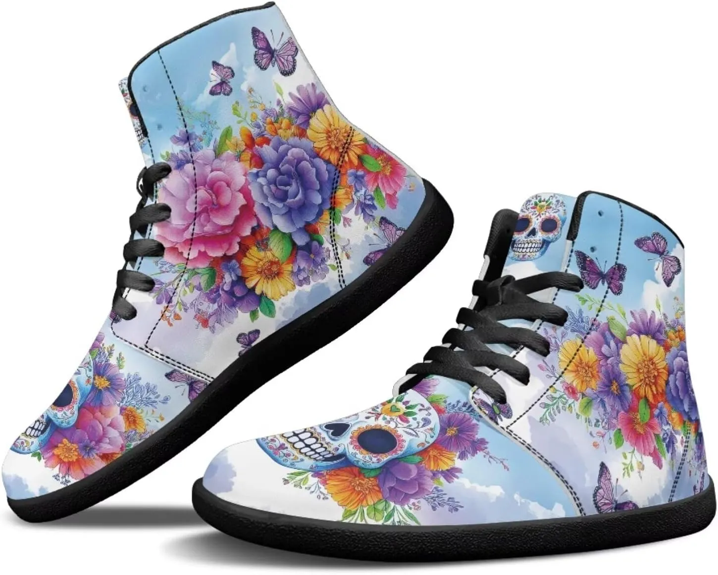 Binienty Men Women High Top Barefoot Shoes Lace Up PU Leather Sneaker Anti Slip