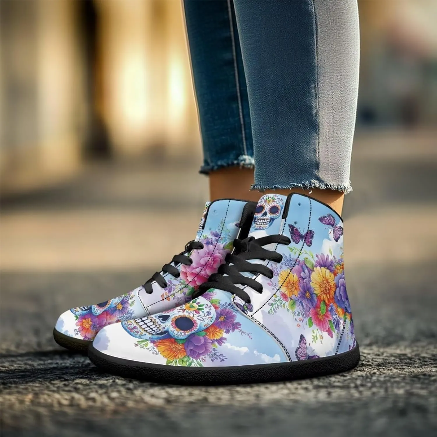 Binienty Men Women High Top Barefoot Shoes Lace Up PU Leather Sneaker Anti Slip