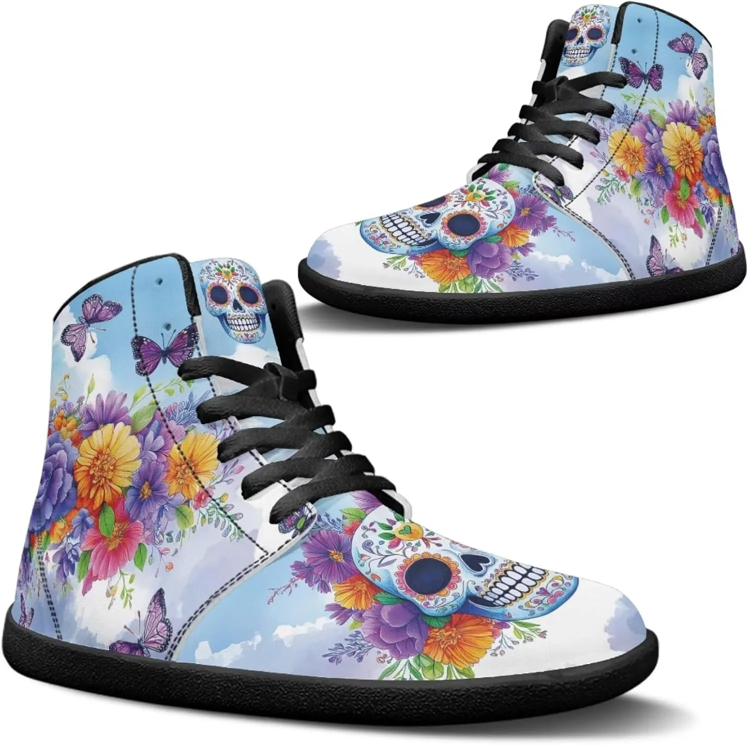 Binienty Men Women High Top Barefoot Shoes Lace Up PU Leather Sneaker Anti Slip