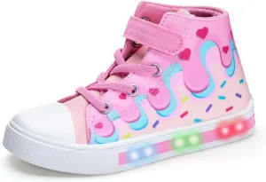 Boys Girls Light Up Sneakers Toddler Canvas High Top Fashion Sneaker Kids Casual Walking Shoes
