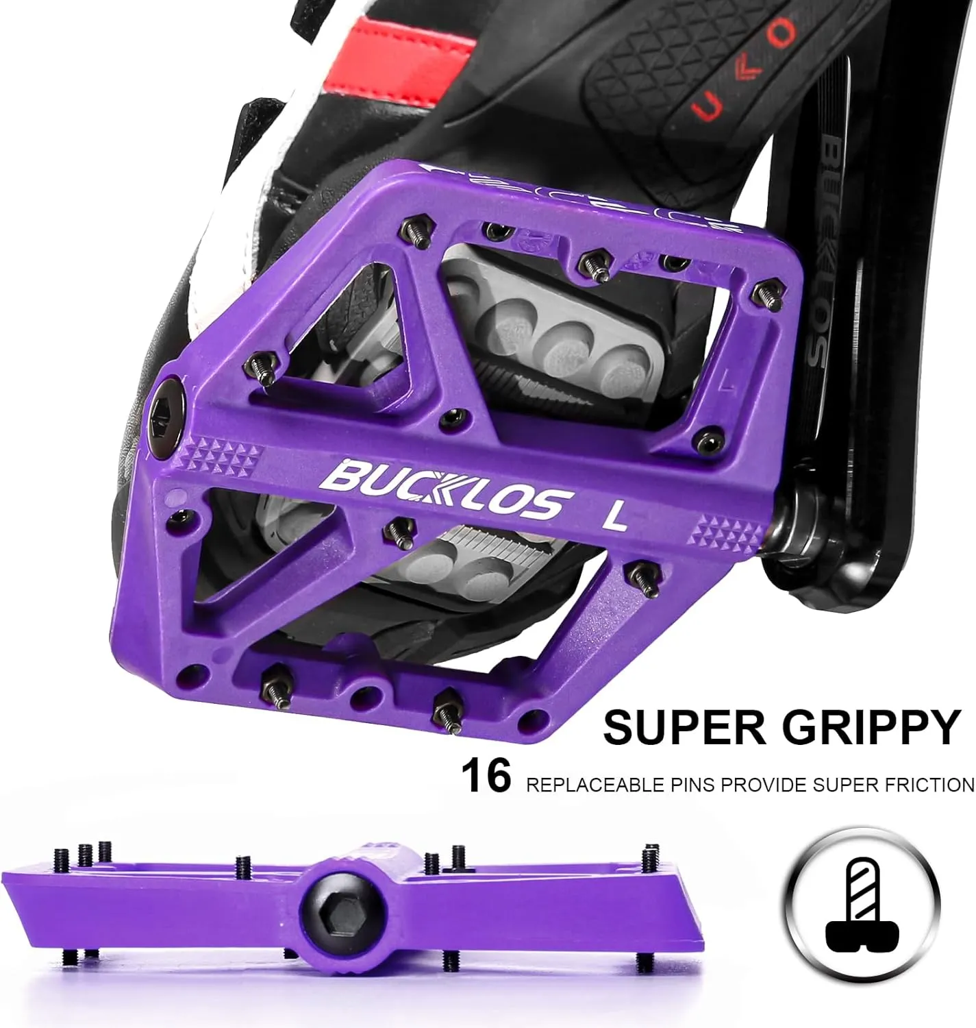 BUCKLOS Mountain Bike Pedals MTB Pedals Flat, Adult Bicycle Road Bike Large Platform Nylon Non-Slip Pedal for Gravel Bike/Hybrid Bike 9/16"