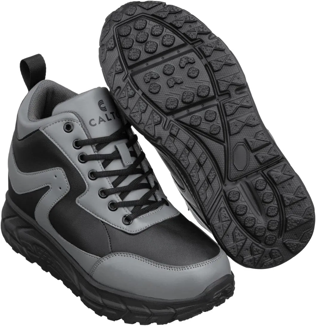 CALTO Men's Invisible Height Increasing Elevator Shoes - Black/Grey Lace-up High-Top Hiking Style Sneaker Boots - 4 Inches Taller - S22771 - Size 10 D(M) US