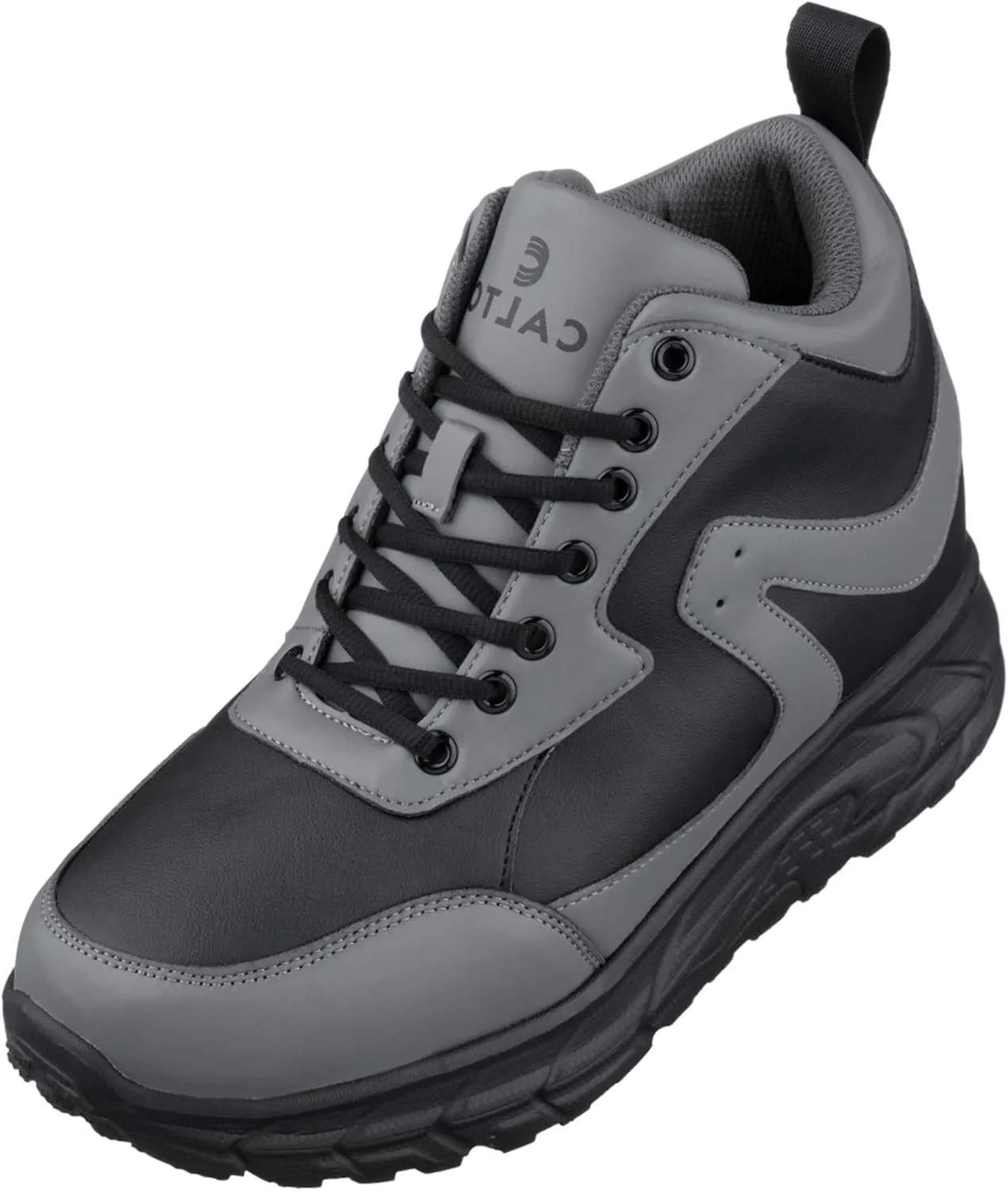 CALTO Men's Invisible Height Increasing Elevator Shoes - Black/Grey Lace-up High-Top Hiking Style Sneaker Boots - 4 Inches Taller - S22771 - Size 10 D(M) US