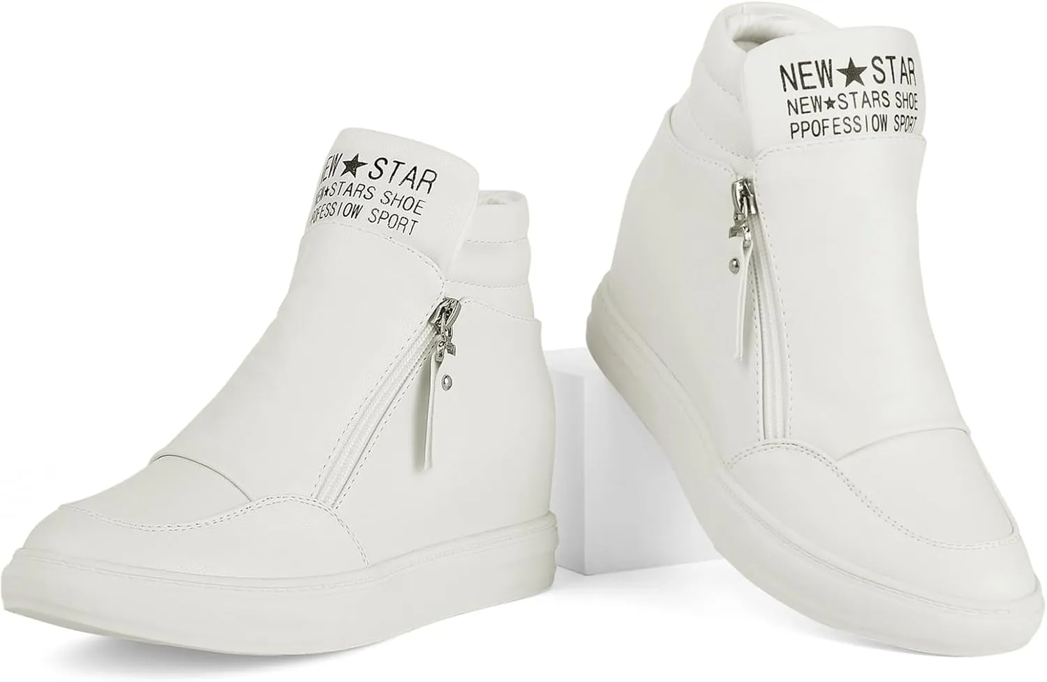 Ckrola Womens Fashion Platform Shoes Hidden Wedge Heel High Top Sneakers for Women Platform Boots Working Shoes Women