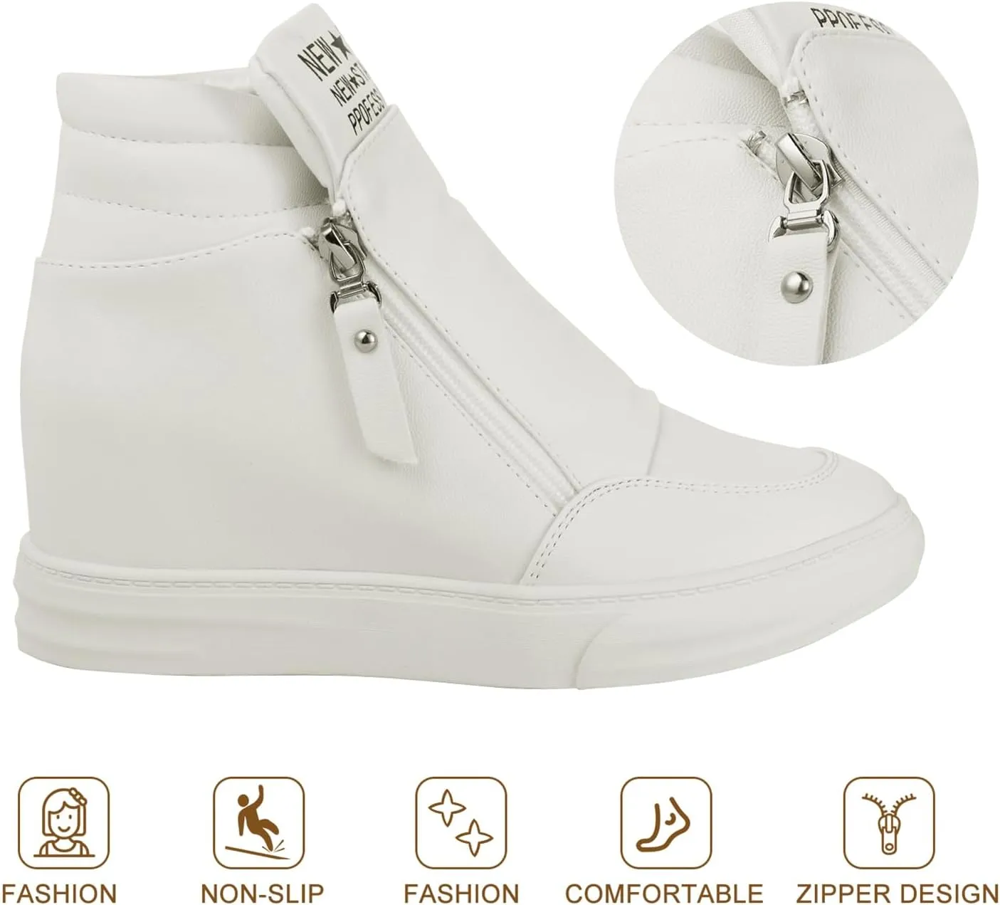 Ckrola Womens Fashion Platform Shoes Hidden Wedge Heel High Top Sneakers for Women Platform Boots Working Shoes Women