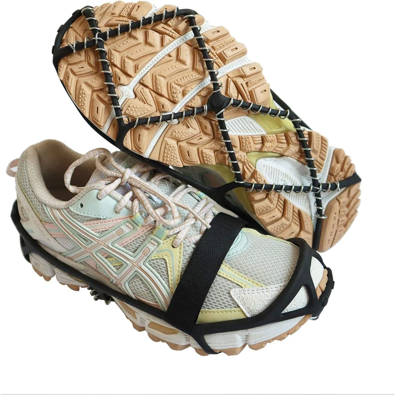 Crampons, Portable Walk Traction Ice Cleats - Non Slip, Break Resistant, Easy to Wear - Ice Spikes Gripper for Walking Hiking on Snow and Ice, Fits for Shoes Boots Etc