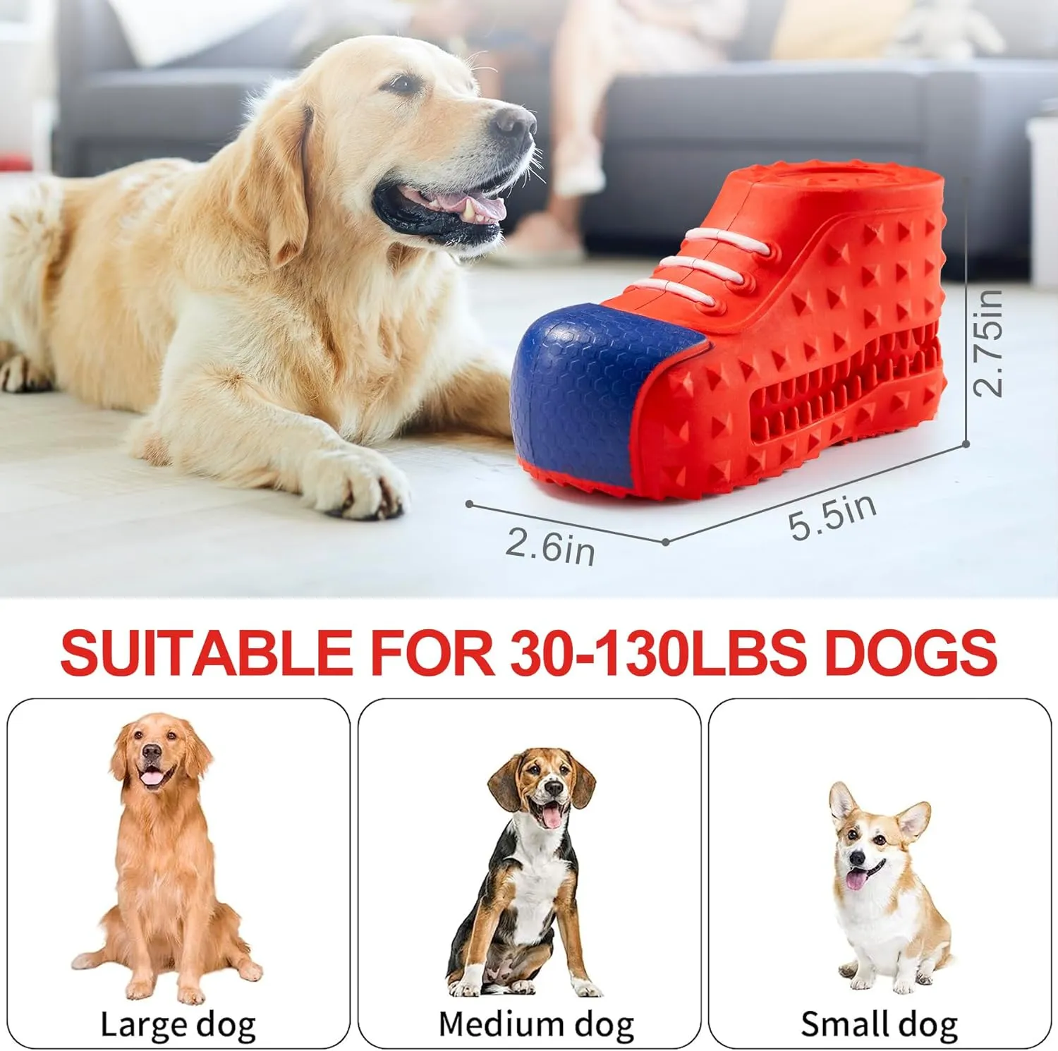 Dog Chew Toys for Aggressive-Chewers - Indestructible Dog Toy for Aggressive Chewer，Tough Chew Toys for Dogs （Rubber red Shoe）