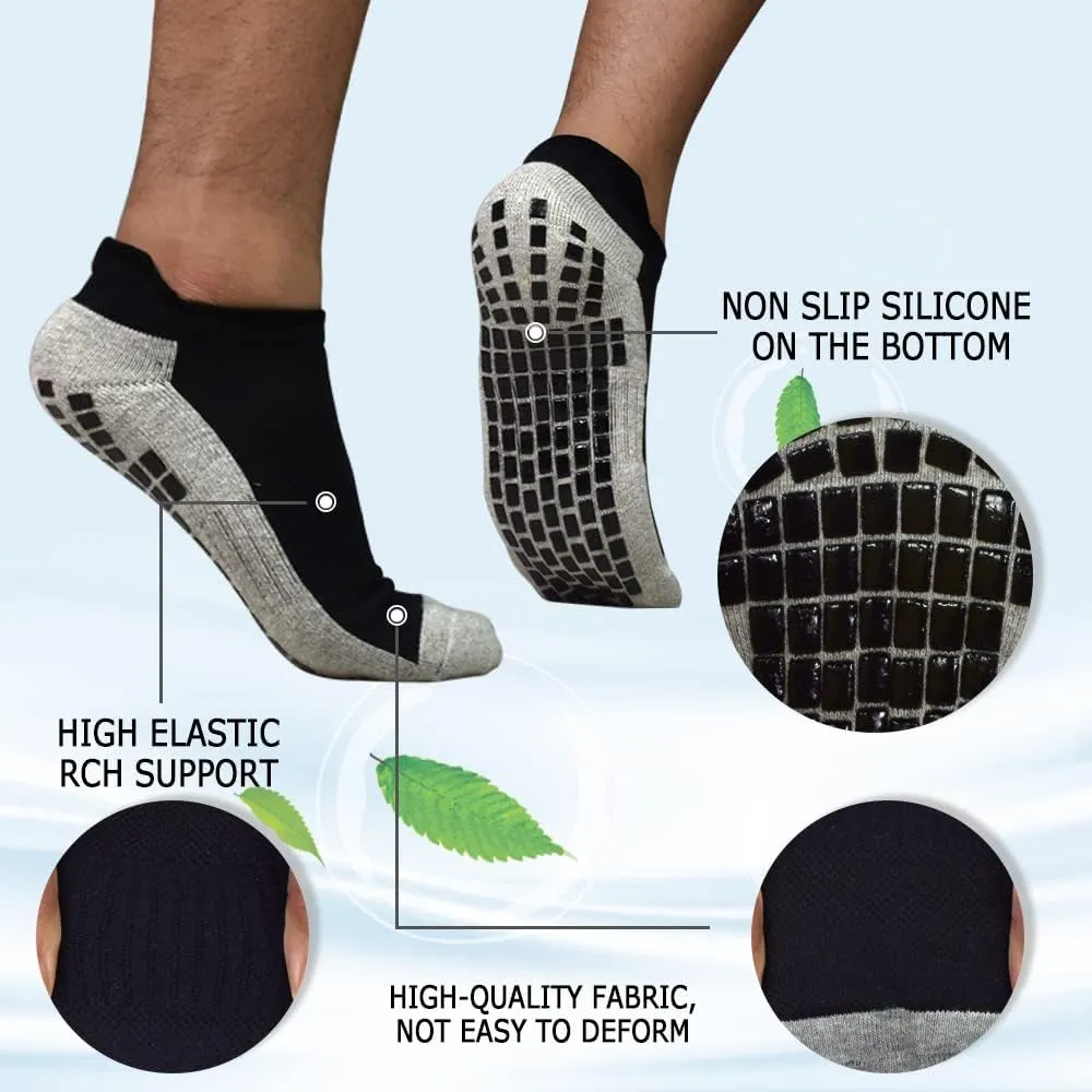 ELUTONG Men Non Slip Anti-Skid Socks 3 Pairs Tile Wood Floors Sticky Grips Ankle Socks for Yoga Pilates Workout Hospital