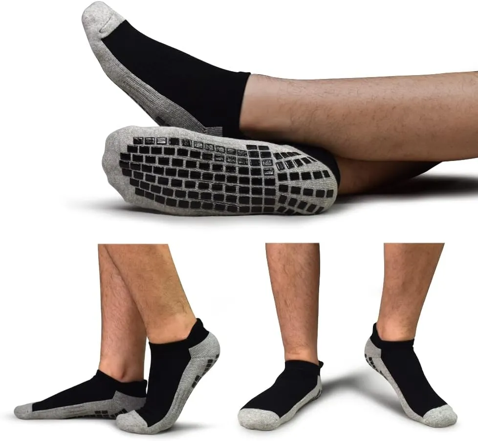 ELUTONG Men Non Slip Anti-Skid Socks 3 Pairs Tile Wood Floors Sticky Grips Ankle Socks for Yoga Pilates Workout Hospital