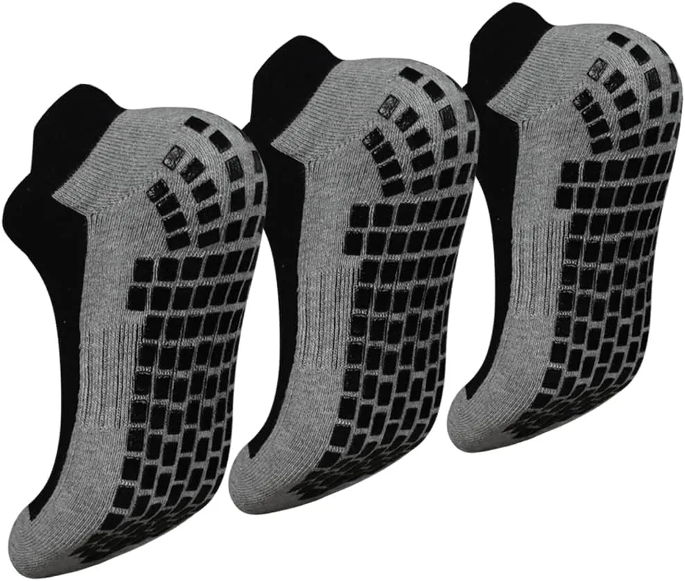ELUTONG Men Non Slip Anti-Skid Socks 3 Pairs Tile Wood Floors Sticky Grips Ankle Socks for Yoga Pilates Workout Hospital