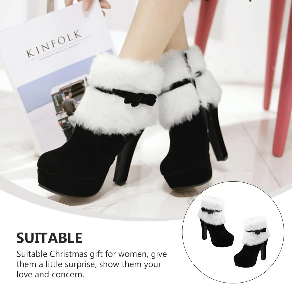 ERINGOGO Christmas Themed Plush Ankle Boots for Women Stylish Thick Heel Platform Short Boot Design Comfortable Winter Footwear for Holiday Parties Xmas Present