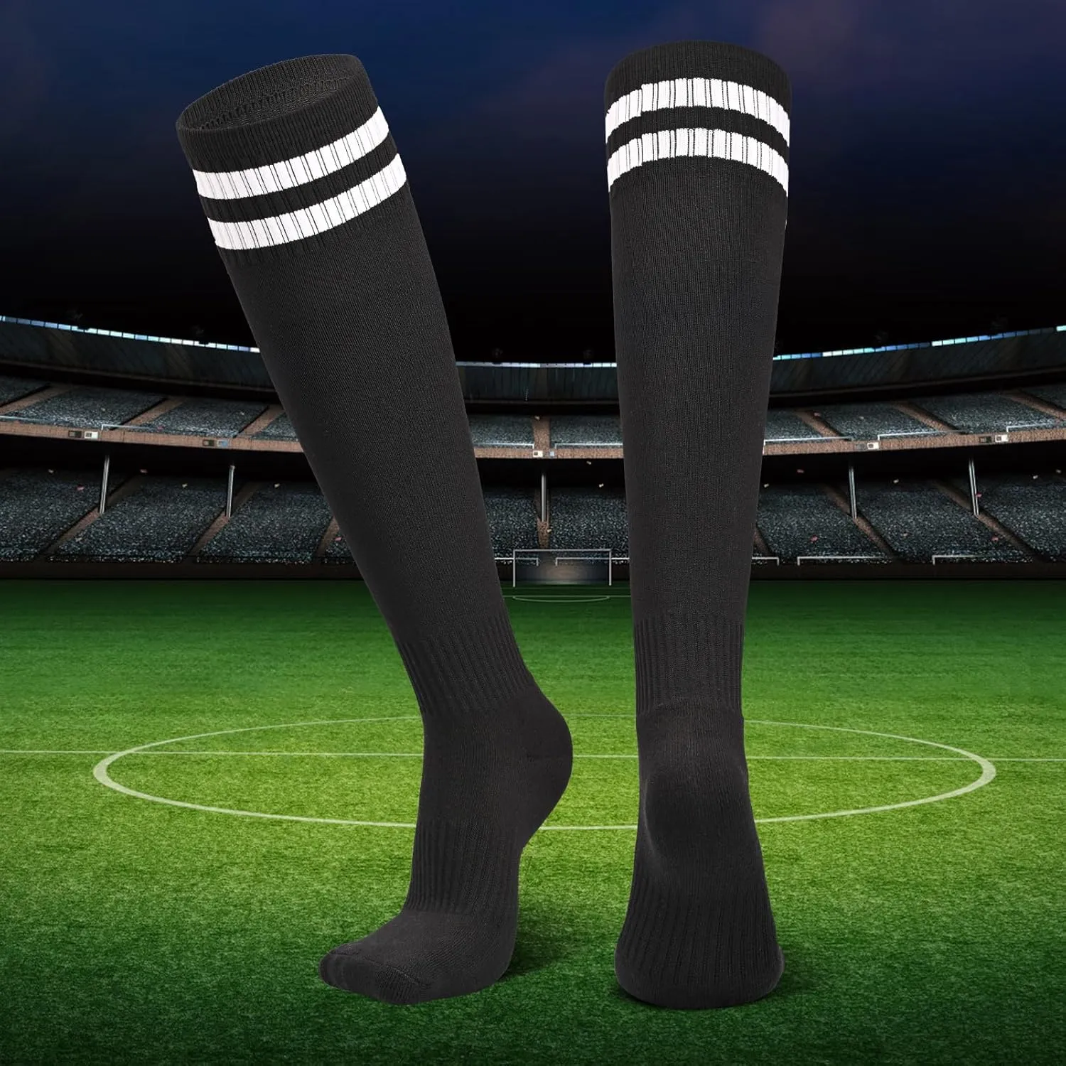 Finerview Kids Soccer Socks Baseball Softball Socks, Knee High Stripes Arch Ankle Support Athletic Socks for Boys & Girls
