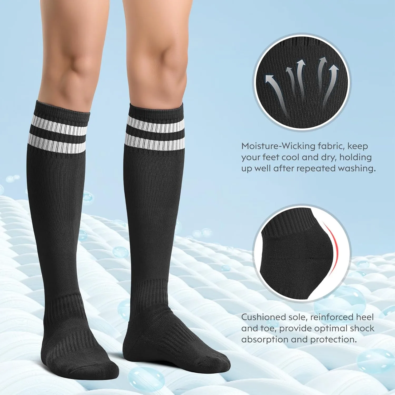 Finerview Kids Soccer Socks Baseball Softball Socks, Knee High Stripes Arch Ankle Support Athletic Socks for Boys & Girls
