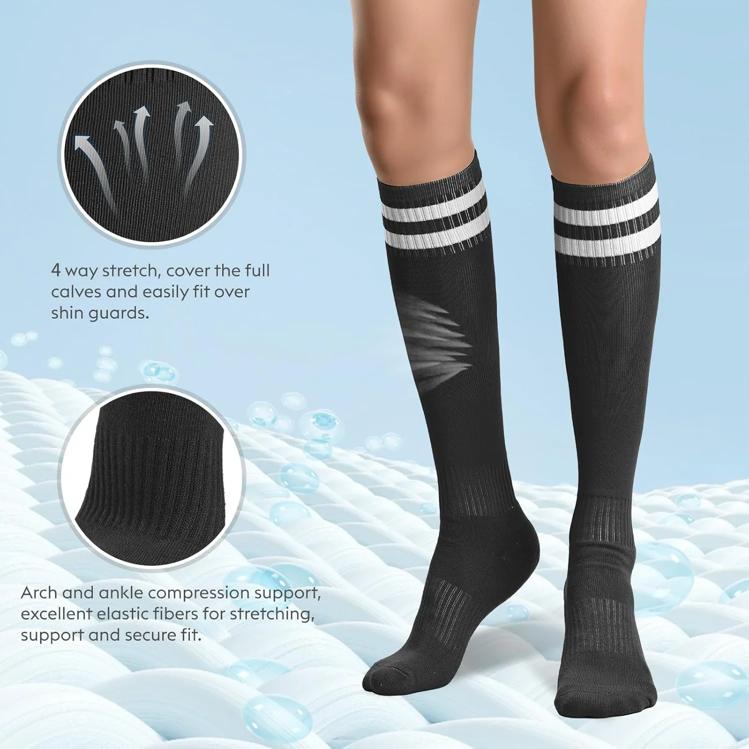 Finerview Kids Soccer Socks Baseball Softball Socks, Knee High Stripes Arch Ankle Support Athletic Socks for Boys & Girls