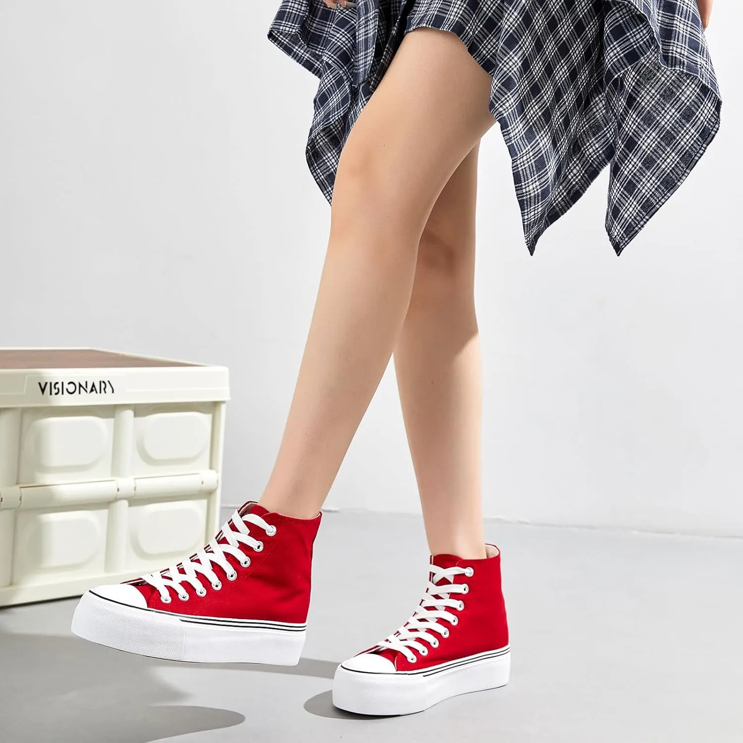 FINIWOR High Top Platform Sneakers for Women,Classic Black and White Canvas Shoes Womens Lace-up High Top Tennis Shoes