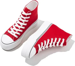 FINIWOR High Top Platform Sneakers for Women,Classic Black and White Canvas Shoes Womens Lace-up High Top Tennis Shoes