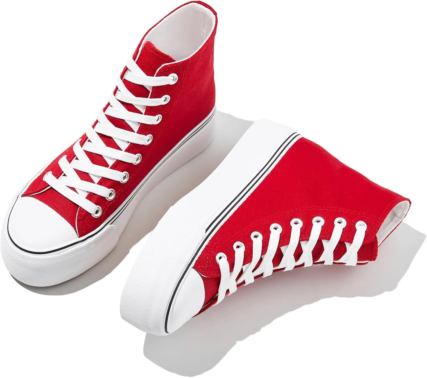 FINIWOR High Top Platform Sneakers for Women,Classic Black and White Canvas Shoes Womens Lace-up High Top Tennis Shoes