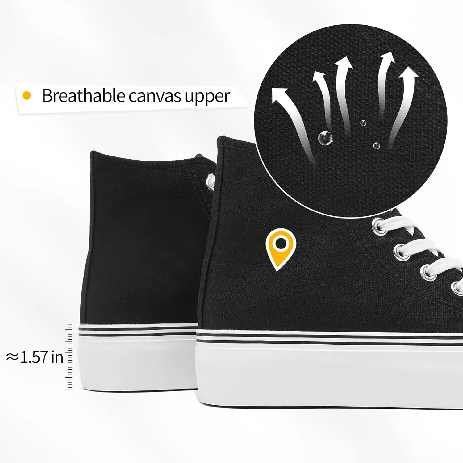 FINIWOR High Top Platform Sneakers for Women,Classic Black and White Canvas Shoes Womens Lace-up High Top Tennis Shoes