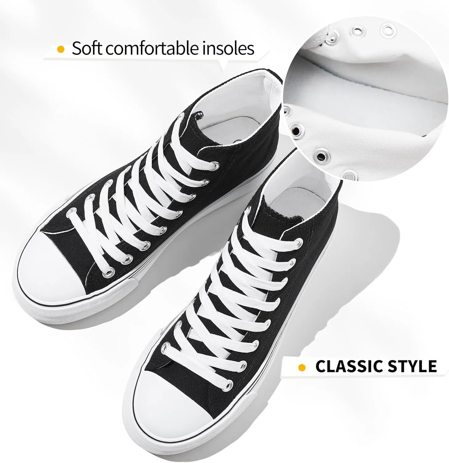 FINIWOR High Top Platform Sneakers for Women,Classic Black and White Canvas Shoes Womens Lace-up High Top Tennis Shoes