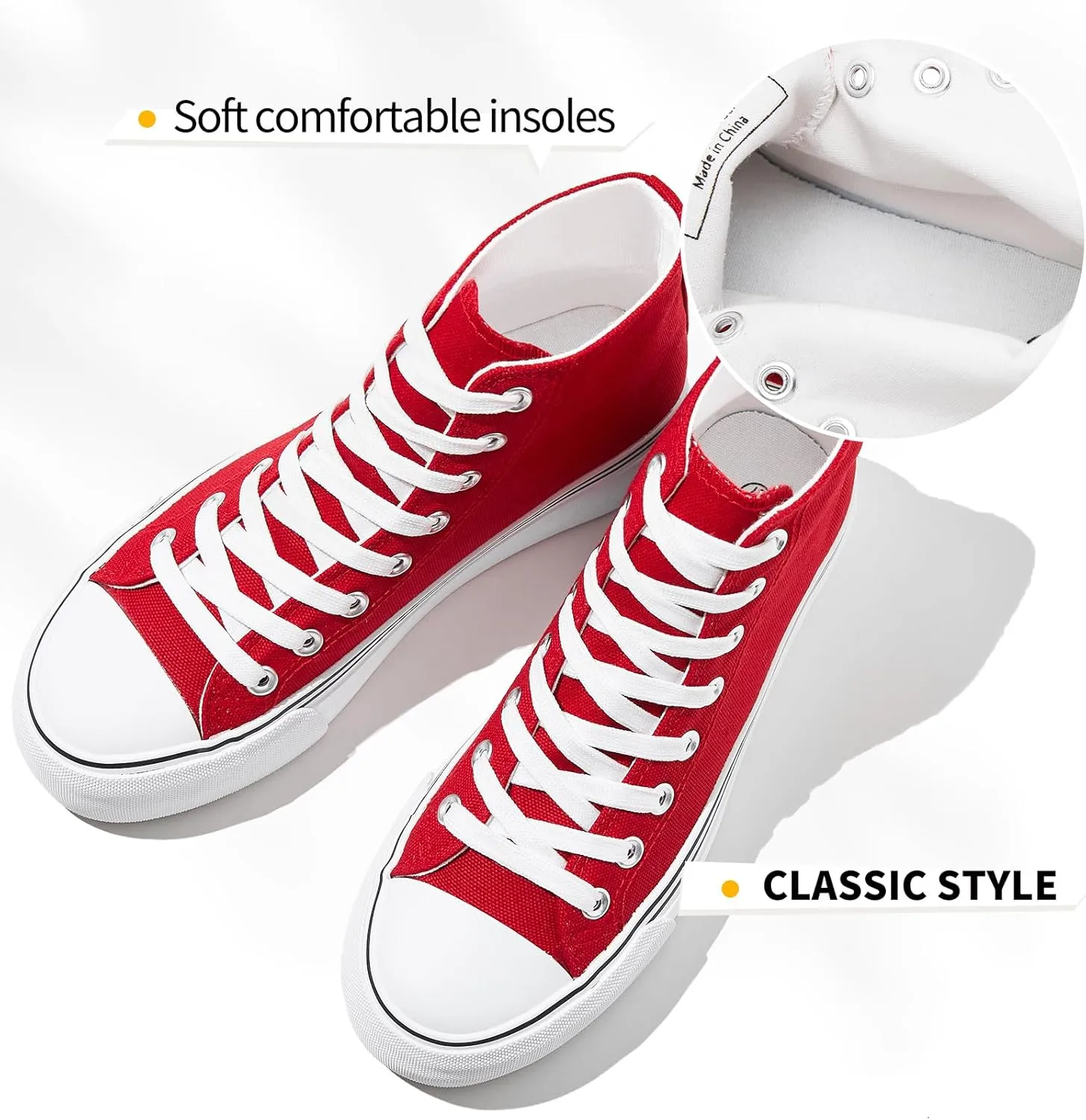 FINIWOR High Top Platform Sneakers for Women,Classic Black and White Canvas Shoes Womens Lace-up High Top Tennis Shoes