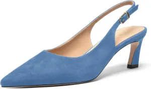 FOGEENA Womens Ankle Strap Night Club Pointed Toe Buckle Cute Suede Kitten Leather Low Heel Pumps Shoes 2 Inch