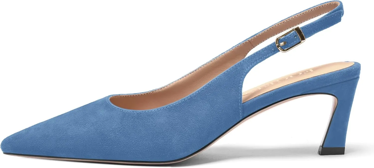 FOGEENA Womens Ankle Strap Night Club Pointed Toe Buckle Cute Suede Kitten Leather Low Heel Pumps Shoes 2 Inch