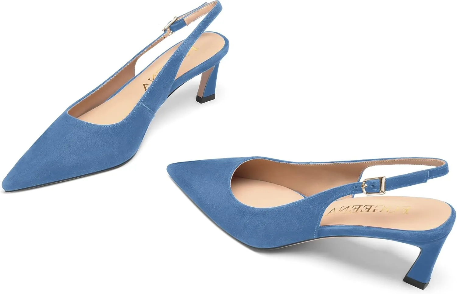 FOGEENA Womens Ankle Strap Night Club Pointed Toe Buckle Cute Suede Kitten Leather Low Heel Pumps Shoes 2 Inch