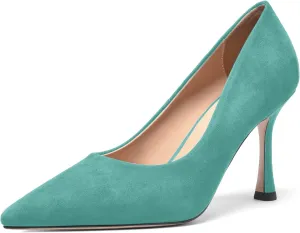 FOGEENA Womens Party Slip On Solid Pointed Toe Suede Fashion Stiletto High Heel Pumps Shoes 3.14 Inch