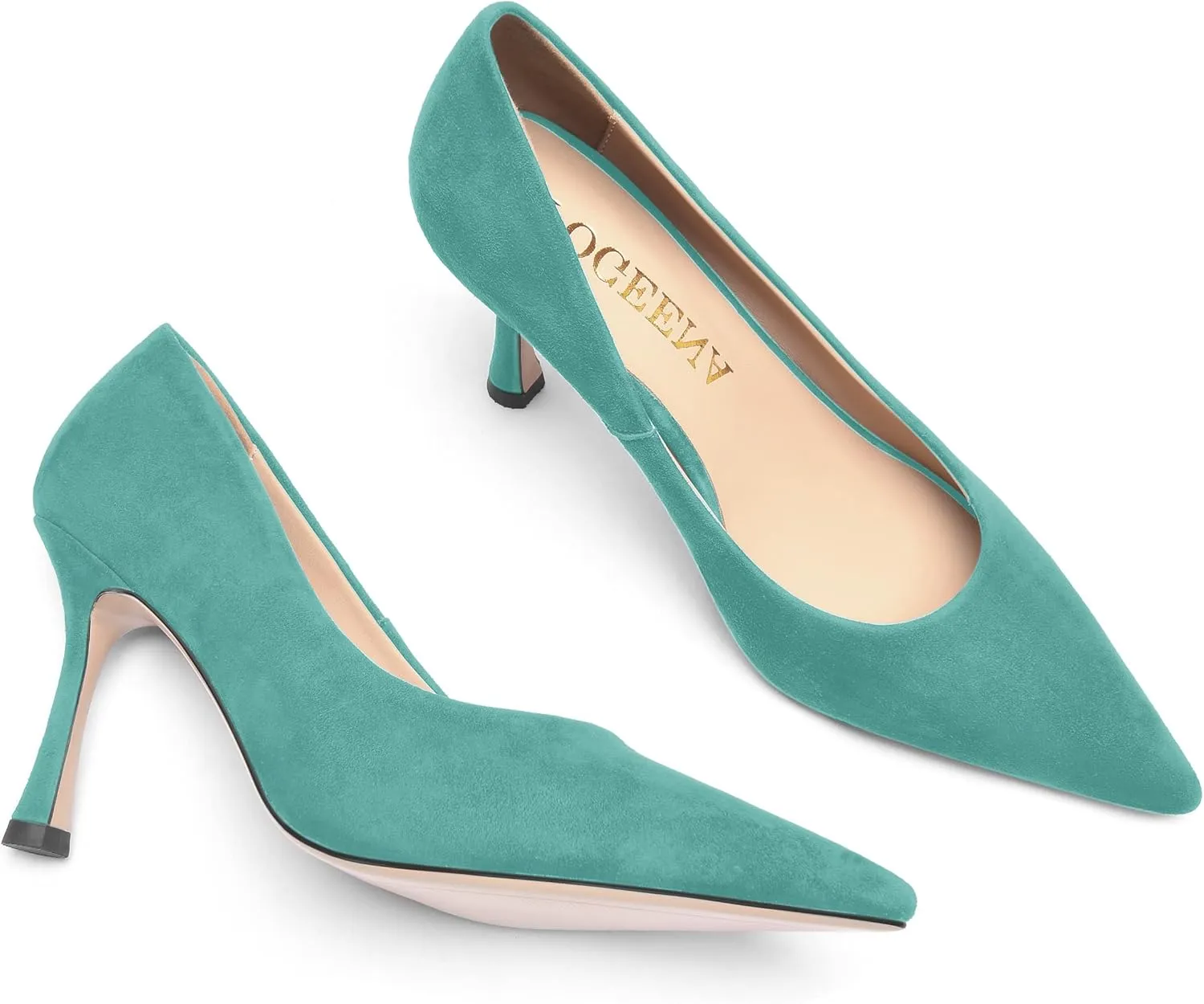 FOGEENA Womens Party Slip On Solid Pointed Toe Suede Fashion Stiletto High Heel Pumps Shoes 3.14 Inch