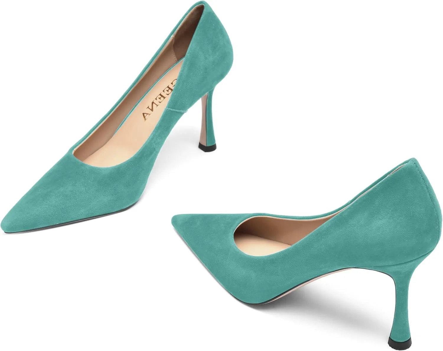FOGEENA Womens Party Slip On Solid Pointed Toe Suede Fashion Stiletto High Heel Pumps Shoes 3.14 Inch