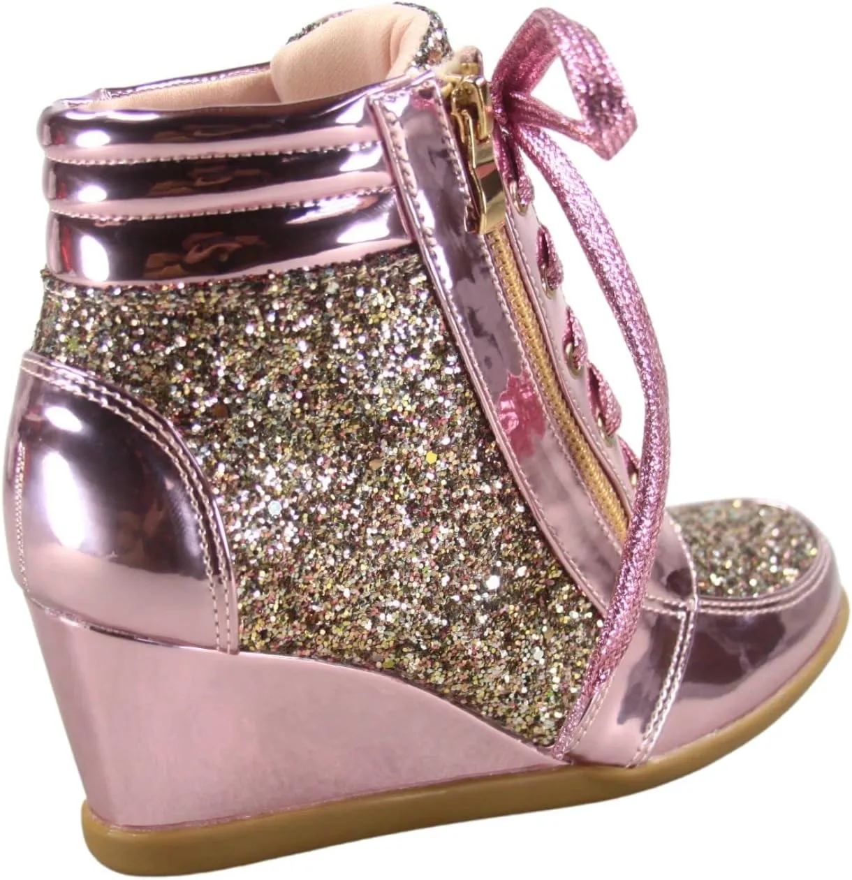 Forever Link Women's Fashion Glitter High Top Lace Up Wedge Sneaker Shoes