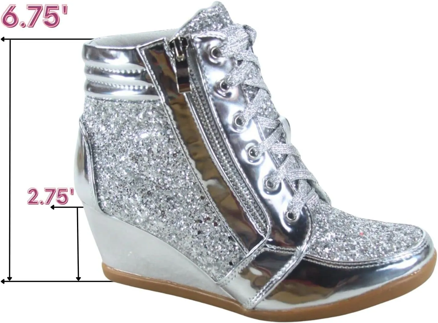 Forever Link Women's Fashion Glitter High Top Lace Up Wedge Sneaker Shoes