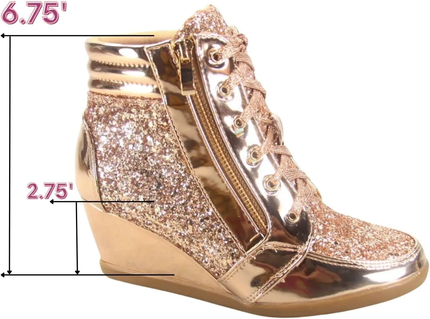 Forever Link Women's Fashion Glitter High Top Lace Up Wedge Sneaker Shoes