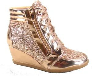 Forever Link Women's Fashion Glitter High Top Lace Up Wedge Sneaker Shoes