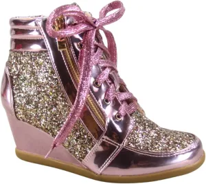 Forever Link Women's Fashion Glitter High Top Lace Up Wedge Sneaker Shoes