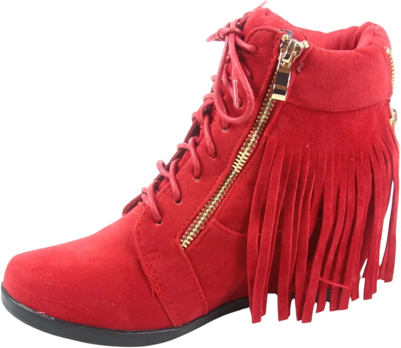 Forever Link Women's Fashion Glitter High Top Lace Up Wedge Sneaker Shoes