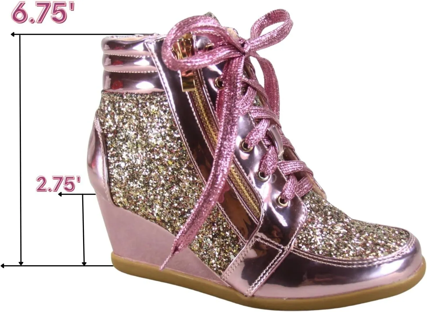 Forever Link Women's Fashion Glitter High Top Lace Up Wedge Sneaker Shoes