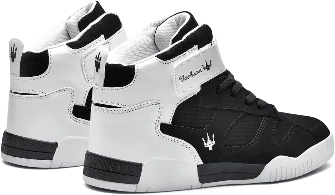 FZUU Men's Fashion High Top Leather Street Sneakers Sports Casual Shoes