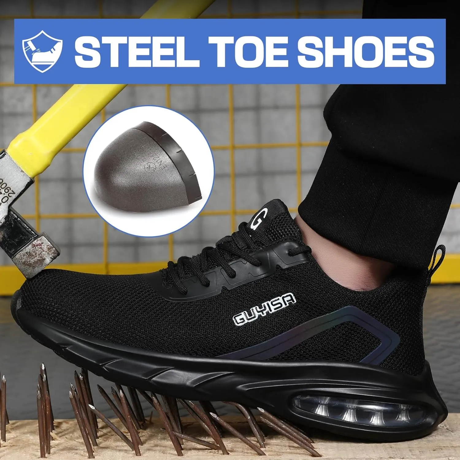 GLANOUDUN Steel Toe Shoes for Men Black Work Shoes Lightweight Safety Shoe for Men Indestructible Steel Toe Sneakers Industrial Construction Shoe Men's Work & Safety Footwear